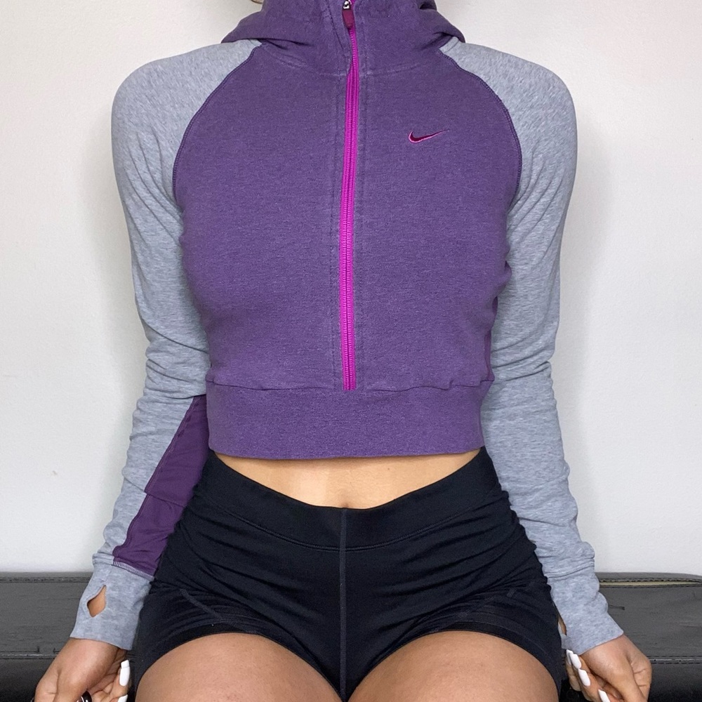 Nike Purple & Gray Cropped Hoodie with Pink Accent